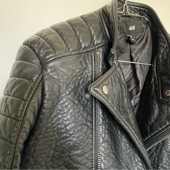 Black Heavy Faux Leather Black Moto Biker Jacket - Picture 6 of 14